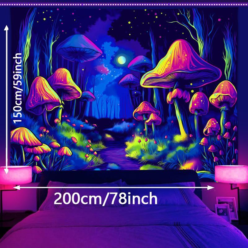 Waterfall & Mushroom Pattern Tapestry, 1 Count Luminous Design Tapestry, Wall Hanging for Home Living Room Bedroom Dormitory Decor