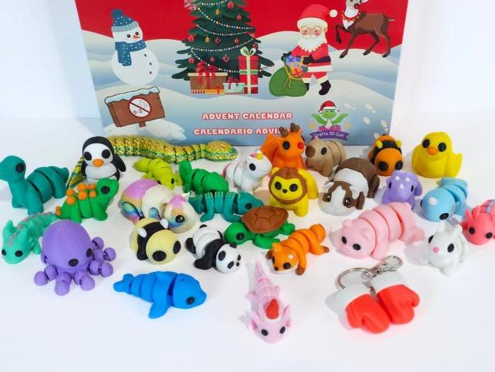 Unique Christmas Countdown Gift for Kids and Adults - Surprise Holiday Toy Figurines - 3D Printed Advent Calendar with 24 Mini Toys