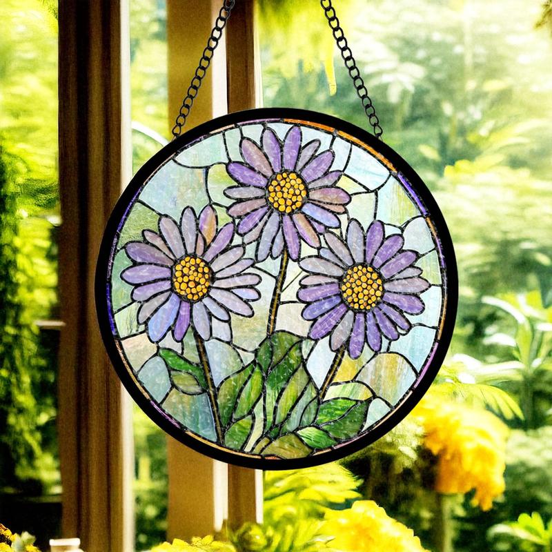 Birth Month Flower Stained Glass Suncatcher Window Hangings, Birth Flower Floral Home Decor Door Hanger Suncatchers Decor, Stained Glass Art