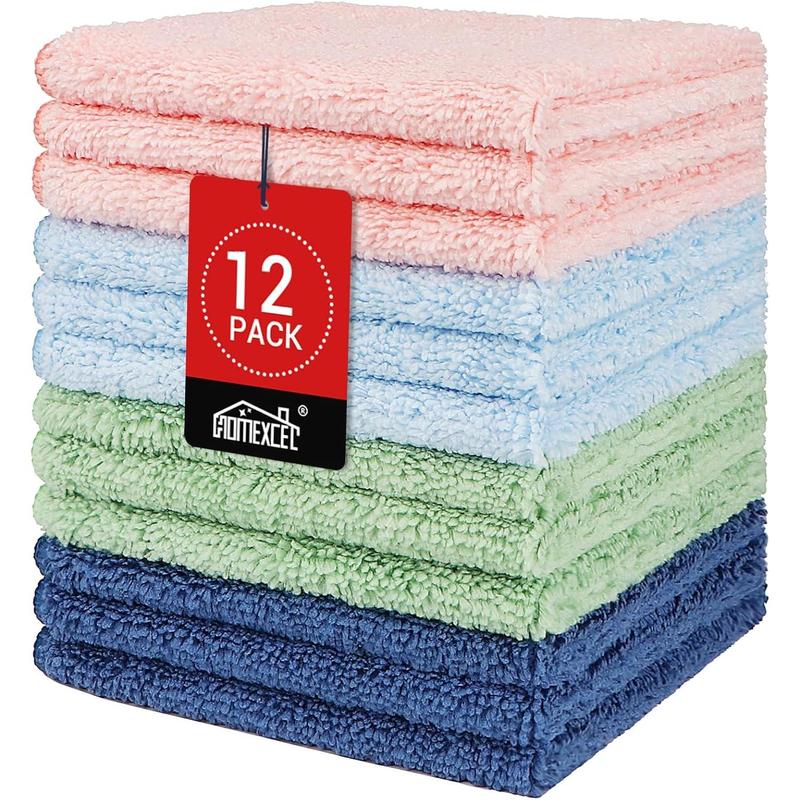 Microfiber Washcloths 12 Pack, Highly Absorbent and Soft Face Towel, Multi-Purpose Wash Cloths for Bathroom, Gym, Hotel, Spa and Kitchen, Multicolor 12x12 Inch