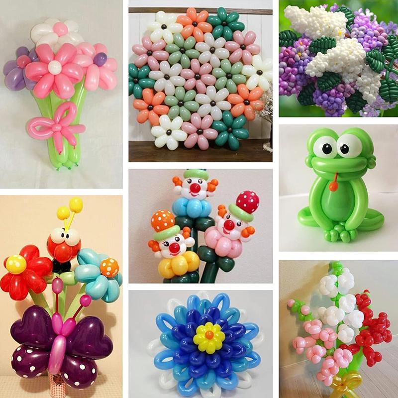 Random Color Balloon Set, Including 100pcs Long Balloon & 192pcs Animal Eye Pattern Sticker & 1 Count Random Color Hand Pump, Twisting Balloon for DIY Balloon Modelling, Party Decor Supplies