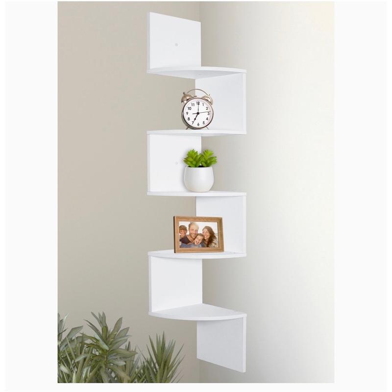 5-Tier Corner Shelves, Floating Corner Shelf, Wall Organizer Storage, Easy-to-Assemble Tiered Wall Mount Shelves for Bedrooms, Bathroom Shelves, Kitchen, Offices, & Living Rooms