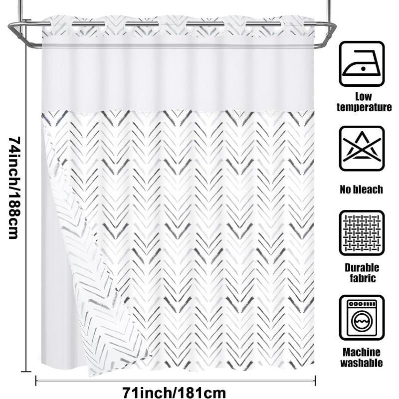 No Hook Shower Curtain with Snap in Liner , Herringbone Hotel Shower Curtain and Liner Set, Modern Shower Curtain Set with Liner, Double Layer, Washable Waterproof