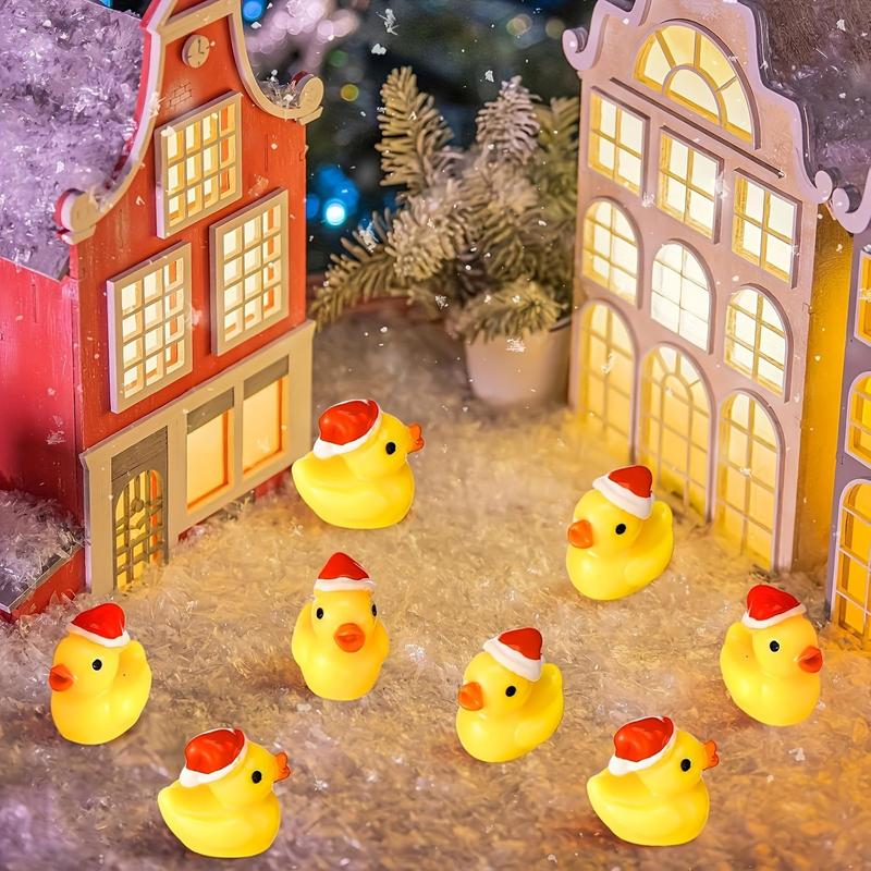 Mini Resin Duck with Santa Hat, 200pcs set Cute Mini Duck Ornament, Micro Landscape Garden Decor, Decorating DIY Craft Ornament, Ideal Christmas Plaything Accessory, Garden Decorations