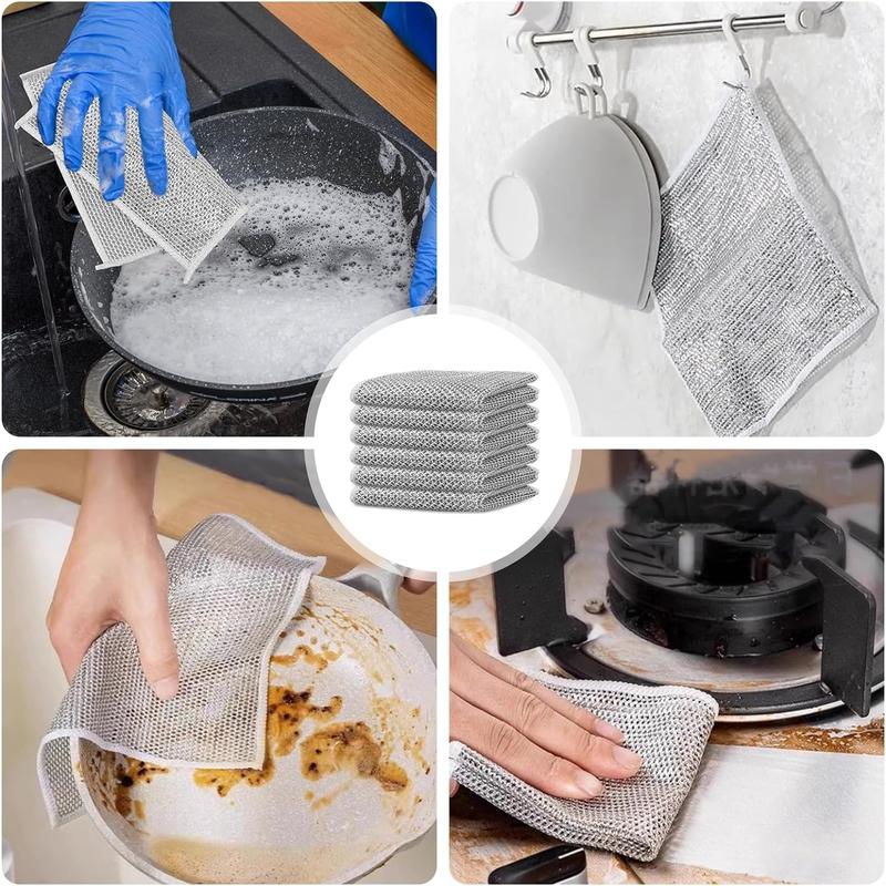 15 Counts Multipurpose Wire Miracle Cleaning Cloths, Wire Dishwashing Rag, Non-Scratch Wire Dishwashing Rags, Steel Dishcloths for Wet and Dry Cleaning, Multipurpose Scrubbing Pads, Reusable Washing Cloth Dish Rags for Household Kitchen Supplies