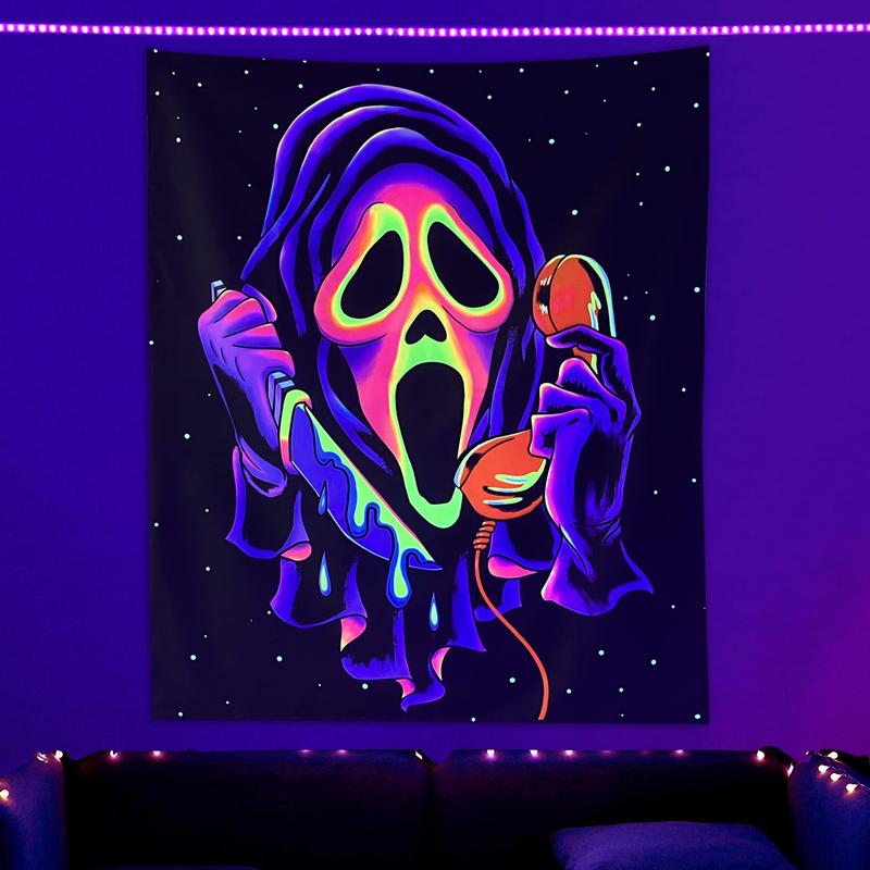 Blacklight Horror Face Tapestry, UV Reactive Tapestries Wall Hanging, Glow in The Dark Party Backdrop Tapestry for Bedroom, Living Room