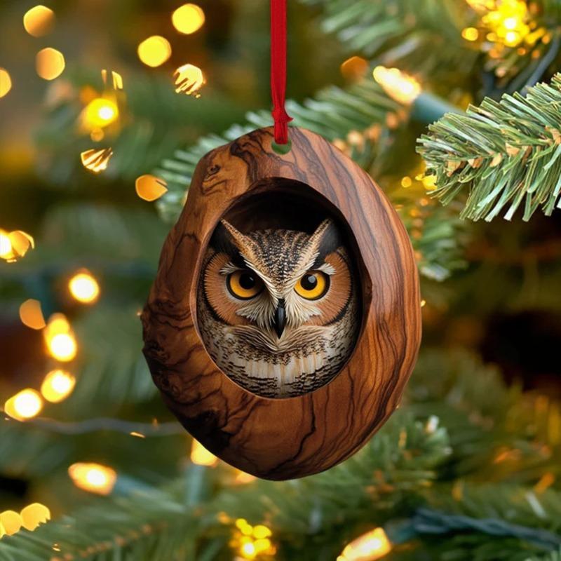 Christmas Themed Animal Pattern Acrylic Ornament, 1 Count Cute Tree Hole Design Hanging Decoration, Seasonal Pendant for Christmas Tree Ceiling Home