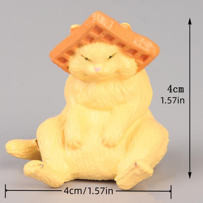 Cartoon Toast Head Cat Design Decoration, 4pcs Cute Cat & Toast Figurine Miniatures Finger Toys for Kids, Desktop Decoration Sculpture Craft, Mini Cat Ornament for Home Office