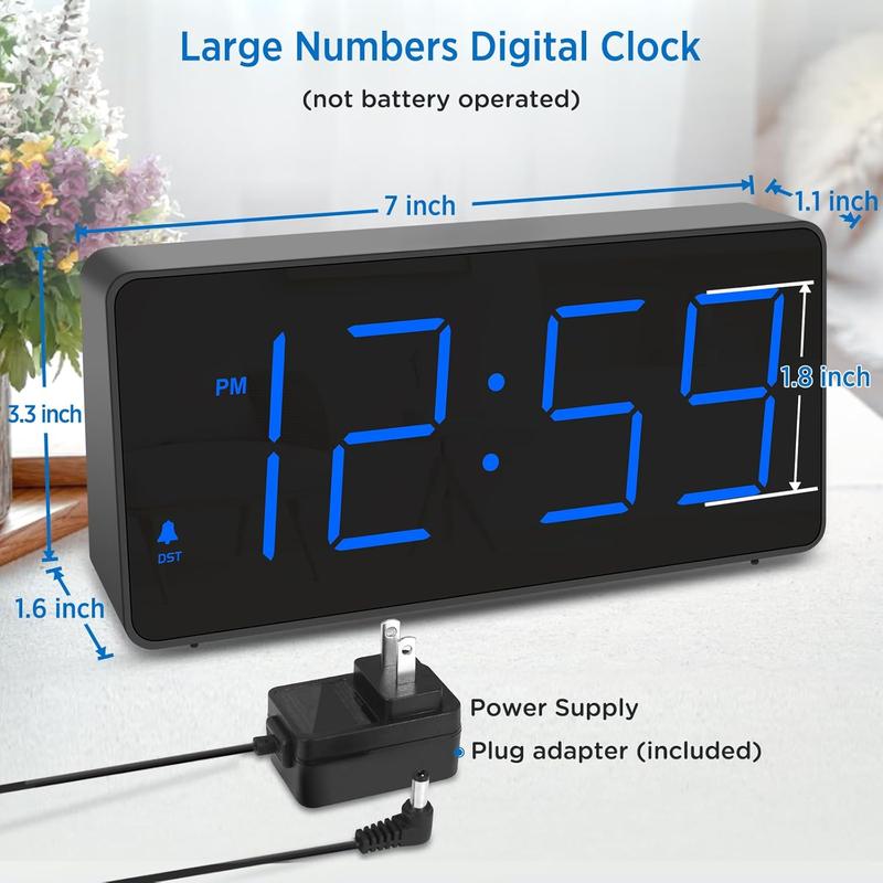 Digital Alarm Clock for Bedroom Bedside, Loud Alarm Clock for Heavy Sleepers, Large Big LED Numbers for Seniors, Battery Backup Plug in Electric Clock with USB Charger (Blue)