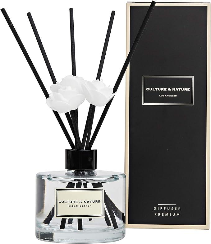 CULTURE & NATURE Reed Diffuser 6.7oz (200ml) Clean Cotton Scented Reed Diffuser Set Aroma Perfume