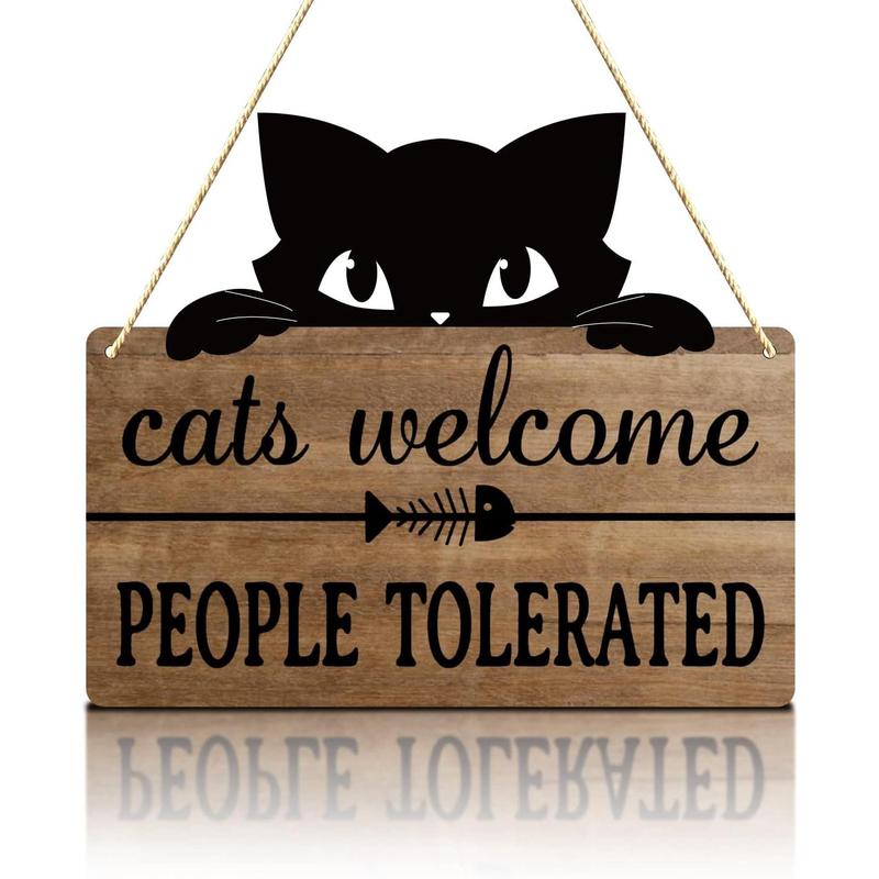 Cats Welcome People Tolerated, Cat Lover Gifts for Women, Cat Gift for Pet Shop Home Decor, Cat Mom, PVC Hanging Cat Wall Décor