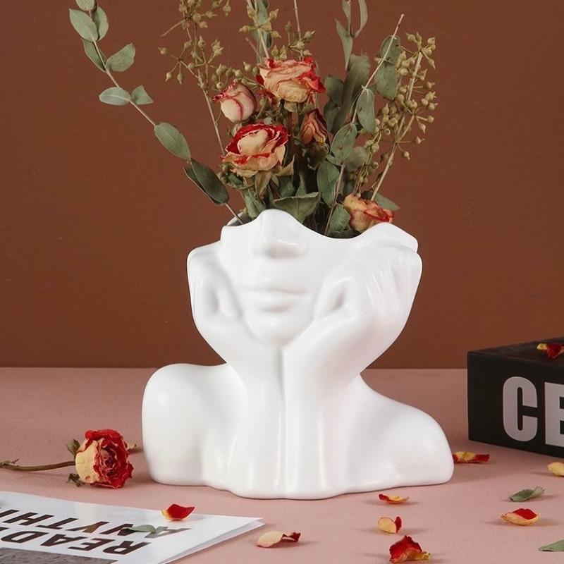 Human Face Design Vase, 1 Count Modern Art Resin Vase, Flower Arrangement Vase, Decorative Vase for Home Living Room Bedroom Dining Room Office