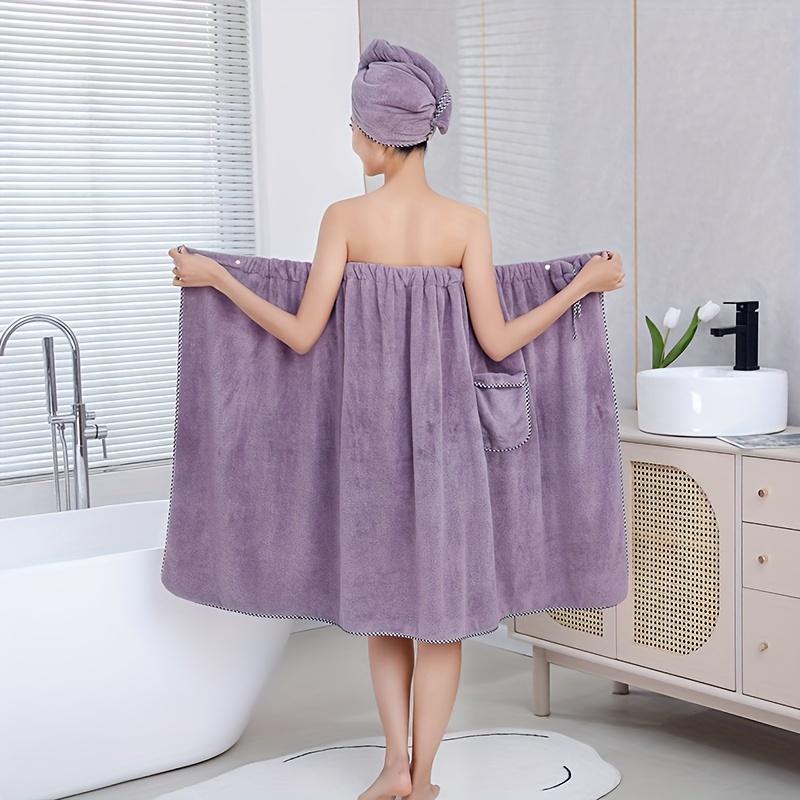 Shower cap and bathing suit 1pc Super Soft, Non-Shedding, Fade-Resistant Cute Bowknot Shower Wrap Robe for Women, Daily Use Bath Towel Wrap, Bathroom & Home Essential