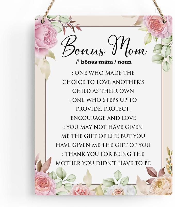 Bonus Mom Gifts Step Mom Gifts Mom in Law Gifts, Mother's Day Birthday Christmas Wedding Gifts for Stepmom, Thank You for Being My Stepmom Wooden Sign Wall Art Decor for Home Office Decor 8x10 Inches