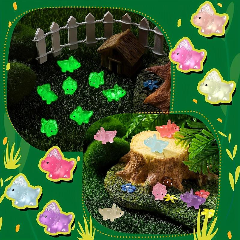 Summer Cute Mini Dinosaur Shaped Resin Ornaments, 20 50pcs Luminous Mini Dinosaur Decoration, Micro Landscape Decorations, Luminous Small Dinosaur