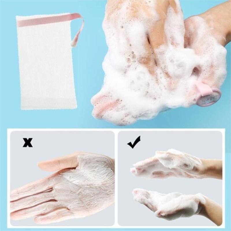 5pcs Square Lathering Mesh, Soap Lathering Mesh Bag With Colorful Ribbon, Handmade Soap & Face Wash Foam Making Accessory For Bathroom Shower