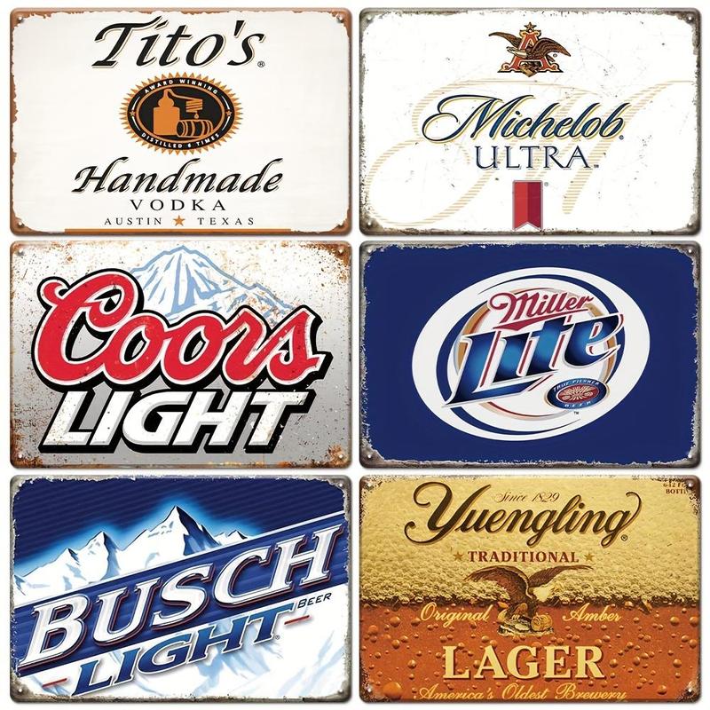 Vintage Beer Collection Tin Sign, 6 Counts set Lightweight & Fadeless Decoration Sign, Creative Sign  Signage for Bar, Home, Garage, Man Cave