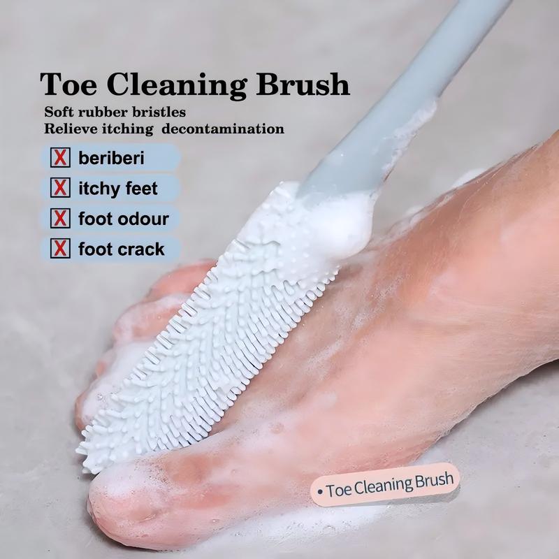 Feet Cleaning Massage brush 2pcs set, Toe Cleaning Brush and exfoliating brush, foot care, Foot Scrubber in Shower with Long Handle Silicone Foot Brush Soft Skin Exfoliation Lotion Applicator, for men,women,Elderly,pregnant women