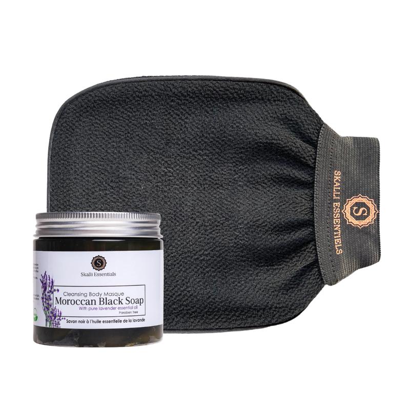 Moroccan Hammam Spa Set | With Moroccan Black Soap and Exfoliating Glove | Spa Gift