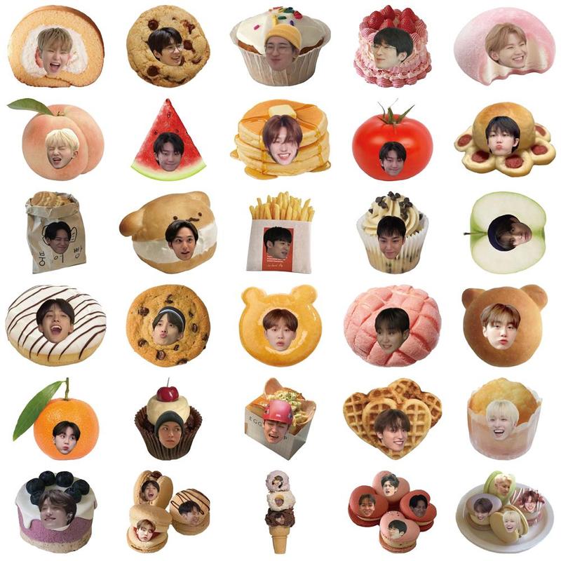 Cute Seventeen & Food Pattern Sticker, 60pcs set Creative Star Decorative Sticker, DIY Decals for Water Bottle, Laptop, Phone Case, Scrapbooking, Journal Making