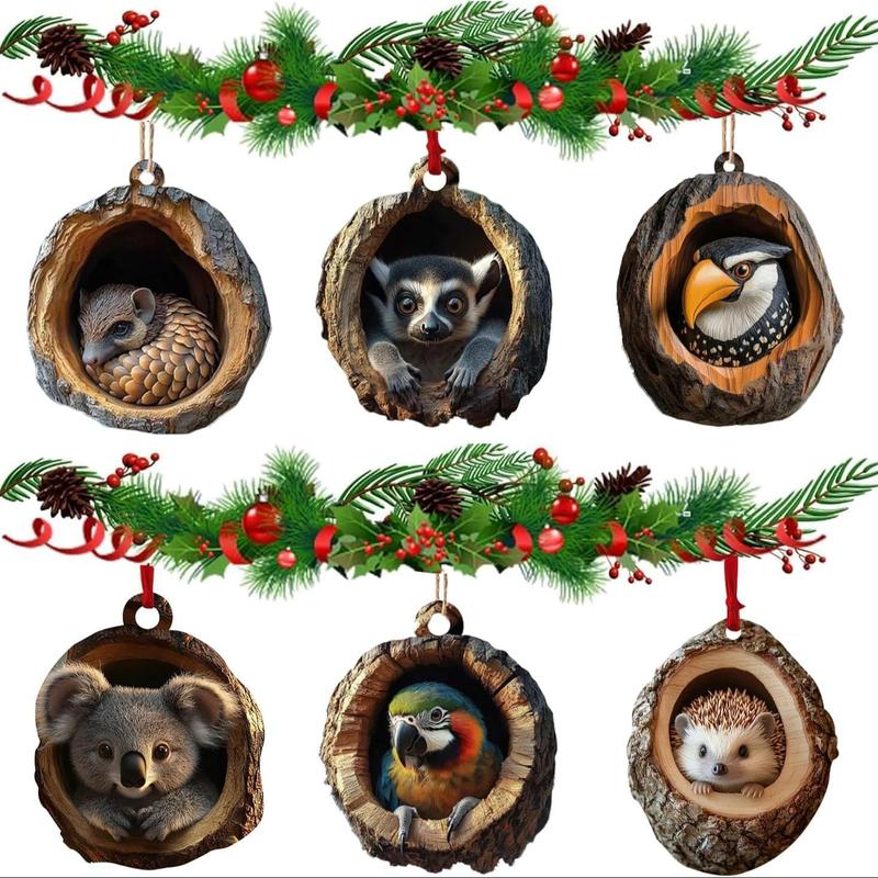 Christmas Themed Animal Pattern Acrylic Ornament, 1 Count Cute Tree Hole Design Hanging Decoration, Seasonal Pendant for Christmas Tree Ceiling Home