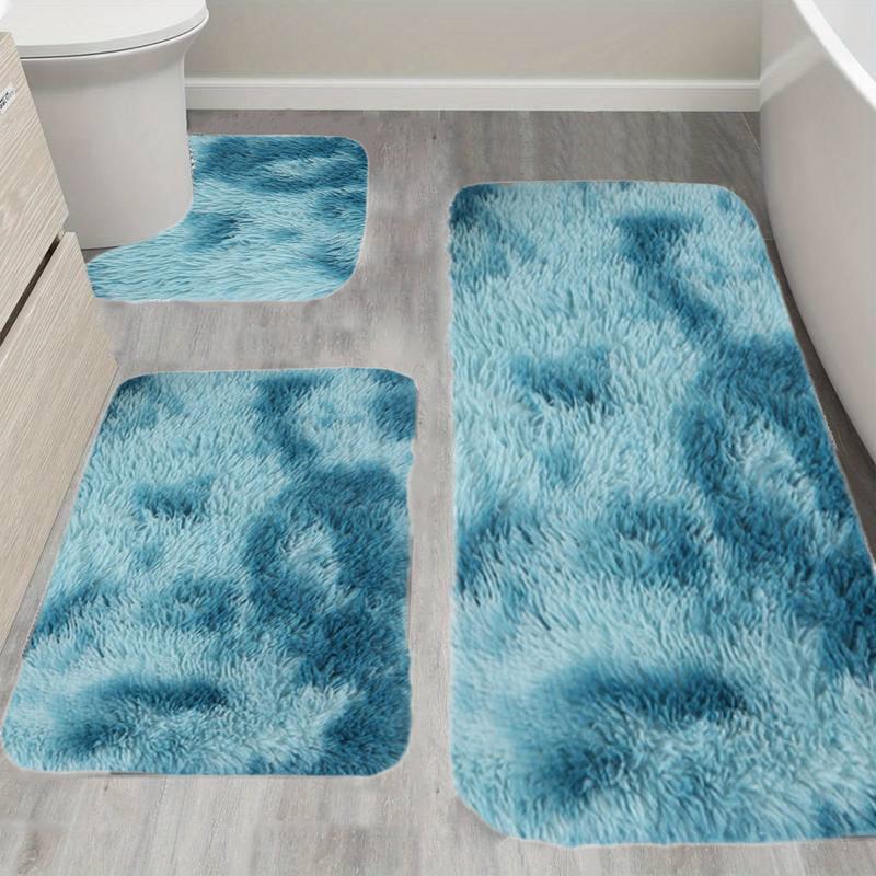 3 Pcs Bath Mat Set Toilet Mats Soft Plush Thick Bathroom Rugs Water Absorption Rubber Non Slip Mixed Color Printed