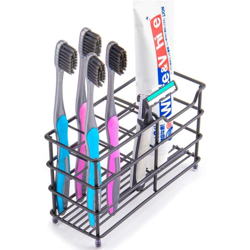 Toothbrush Toothpaste Holder for Bathroom, Stainless Steel Bathrooms 7 Slot Black Toothbrush Holder