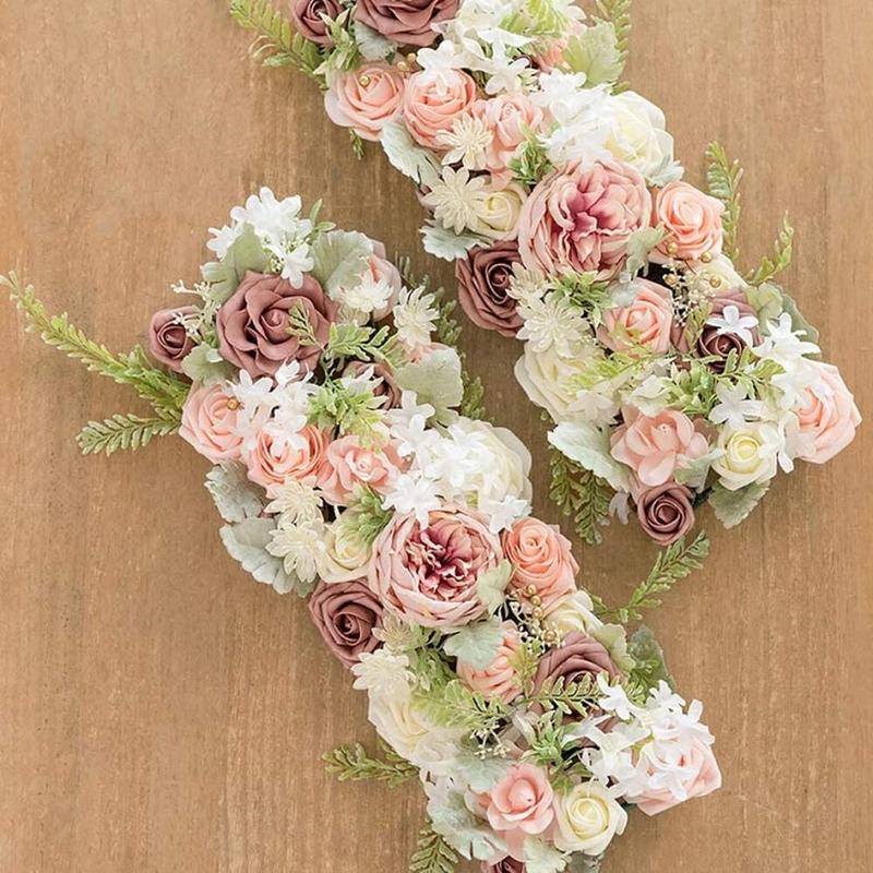 2Pieces Artificial Flower, Artificial Wedding Flowers Row Champagne Table Runner Centerpiece Arrange Reception Arches Wall Setting Decor