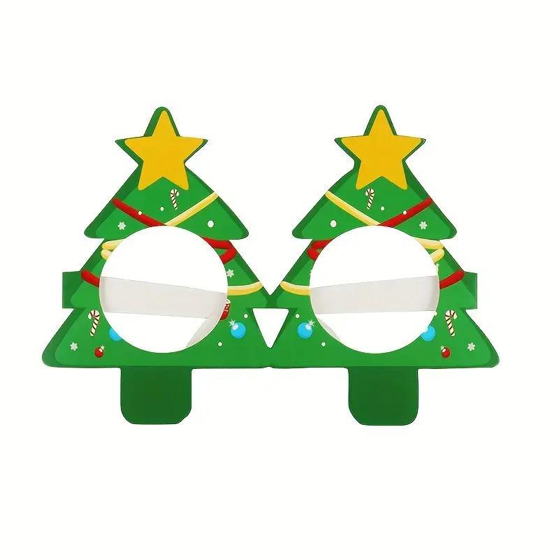 Christmas Themed Photo Props, 9 Counts set Santa Claus Christmas Tree Elk Paper Glasses Photo Frame, Photo Props for Home Party Festival