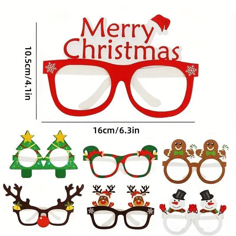 Christmas Themed Photo Props, 9 Counts set Santa Claus Christmas Tree Elk Paper Glasses Photo Frame, Photo Props for Home Party Festival