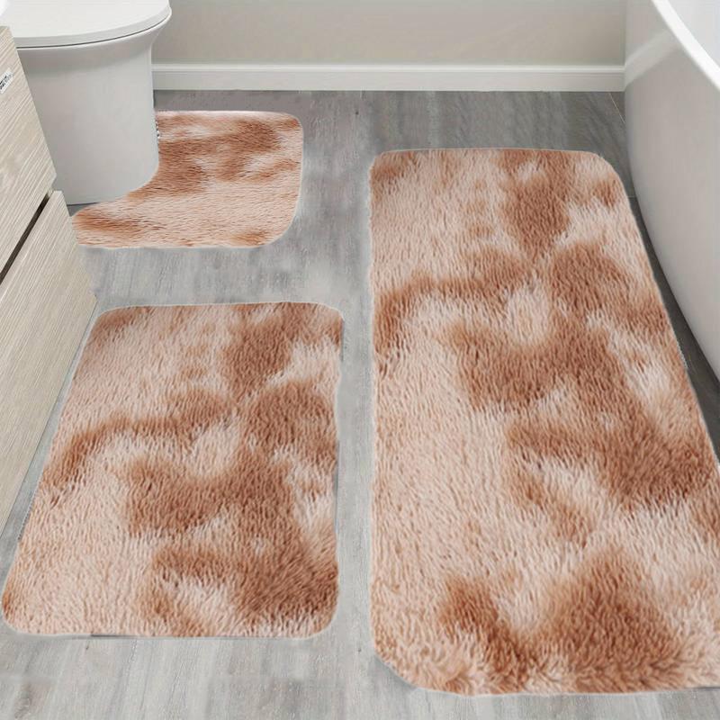 3 Pcs Bath Mat Set Toilet Mats Soft Plush Thick Bathroom Rugs Water Absorption Rubber Non Slip Mixed Color Printed