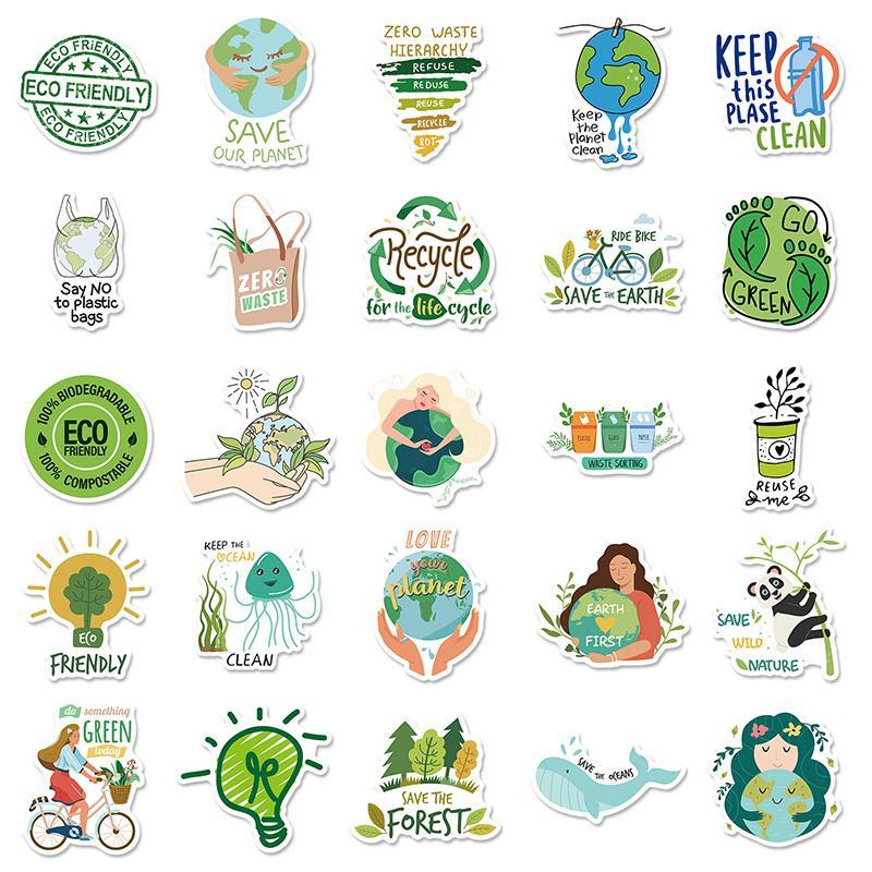 Earth Day Themed Sticker, 50pcs set Waterproof Self Adhesive Decor Paper, Decor Sticker for Gift Greeting Card Water Bottle Laptop Phone