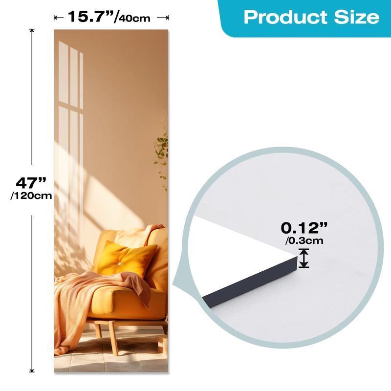 Portable Full Length Soft Mirror,Acrylic Mirror,High Definition Mirror, Back Sticker Adhesive, Seamless Rustproof Crushproof Mirror,Space-saving For Your Apartment,House Living Room,Bedroom,Bathroom,Closet(47.25*15.75*0.1 inches)