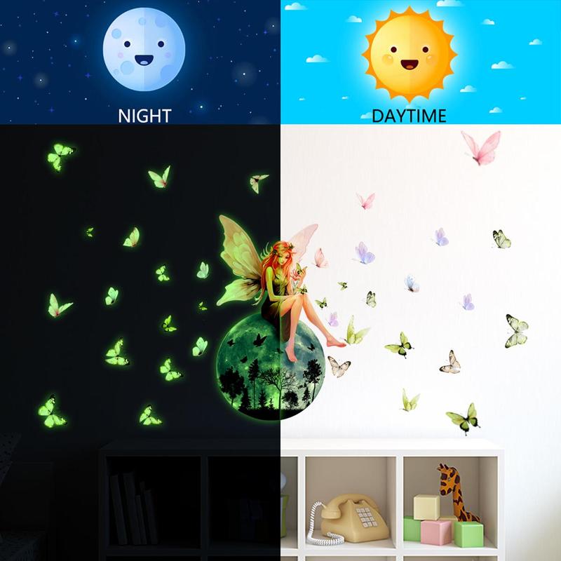 Butterfly & Fairy Pattern Wall Sticker, 1 Count Glow in The Dark Wall Decal, Decorative Sticker for Home Bedroom Living Room