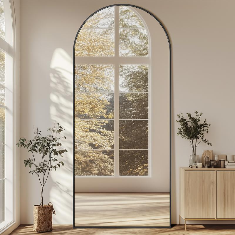 Floor Mirror, Oversized Full Length Mirror with Stand,Arched Full Body Mirror Standing Hanging Leaning against Wall,Body Mirror Aluminum Frame,Giant Mirror for Bedroom Cloakroom