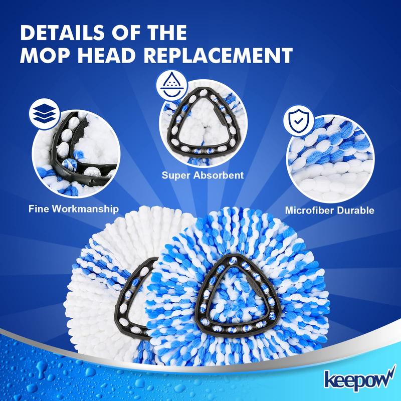 KEEPOW RinseClean Spin Mop Replacement Head, Microfiber Mop Refills Compatible with EasyWring RinseClean 2 Tank System for Floor Cleaning