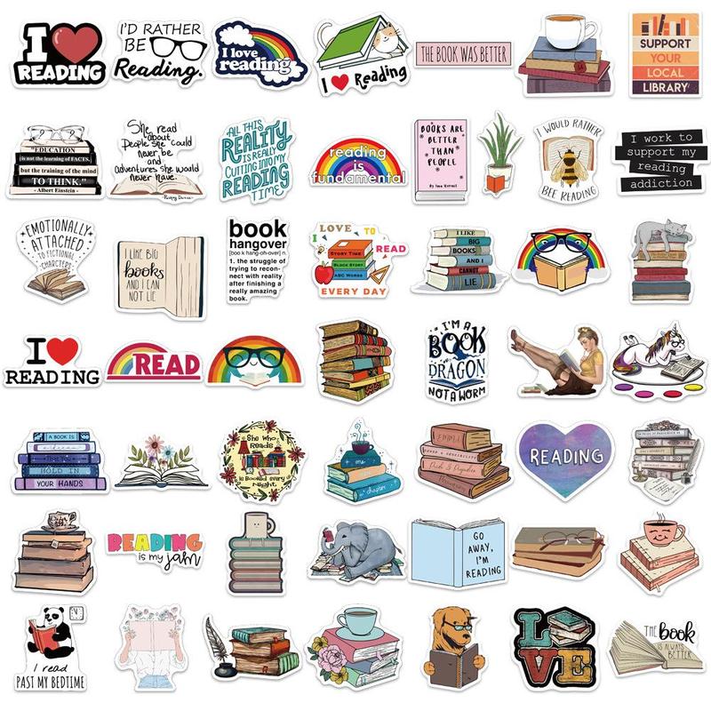 100pcs Cartoon Reading Books Series Sticker, Waterproof Sticker Pack for Wall Water Bottle Skateboard Helmet Car Bike Luggage Laptop