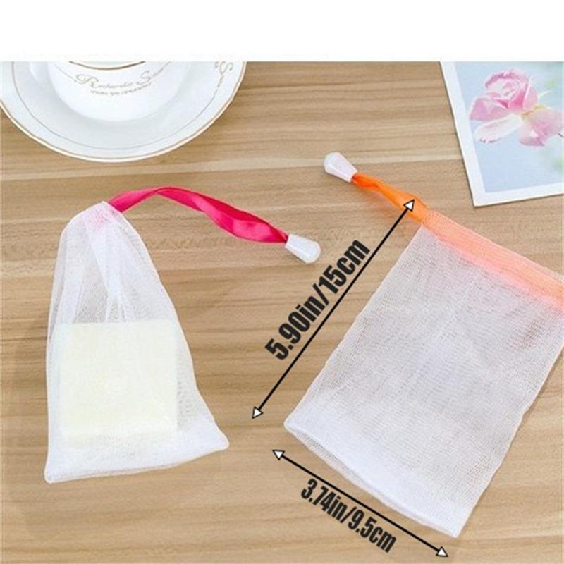 5pcs Square Lathering Mesh, Soap Lathering Mesh Bag With Colorful Ribbon, Handmade Soap & Face Wash Foam Making Accessory For Bathroom Shower