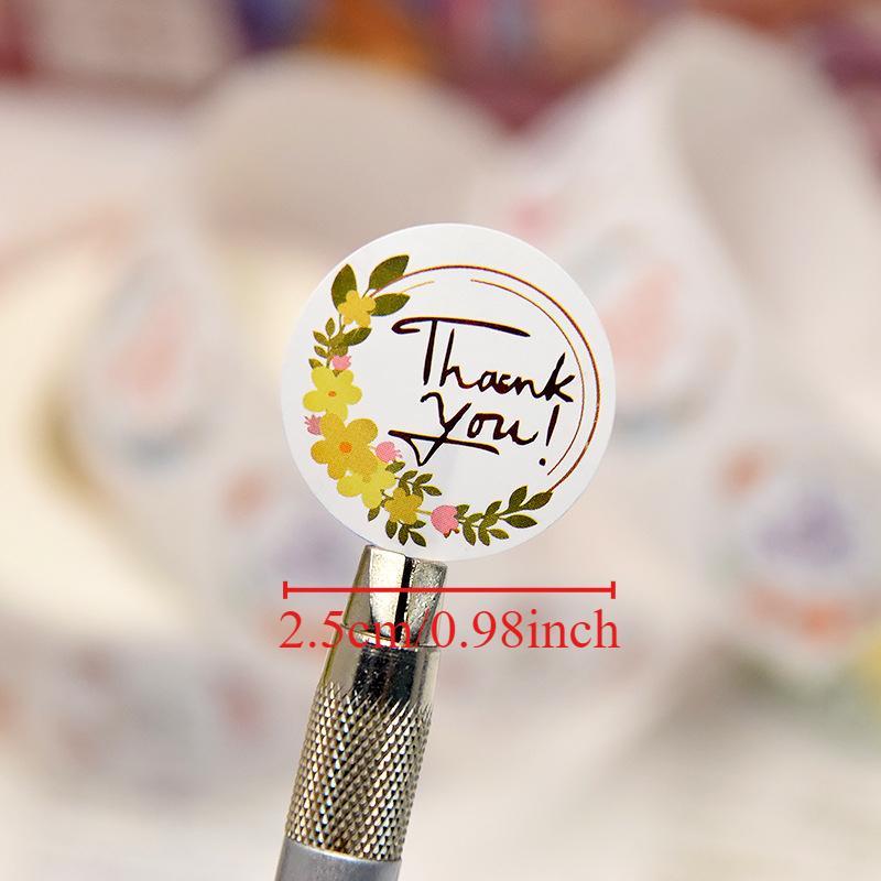 Floral & Letter Pattern Thank You Sticker (500pcs roll), Waterproof Self Adhesive Decorative Sticker, DIY Decals for Gift Greeting Card Water Bottle