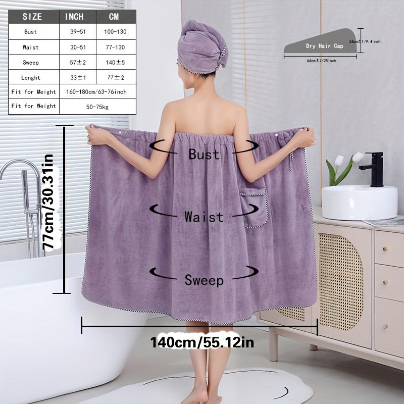 Shower cap and bathing suit 1pc Super Soft, Non-Shedding, Fade-Resistant Cute Bowknot Shower Wrap Robe for Women, Daily Use Bath Towel Wrap, Bathroom & Home Essential