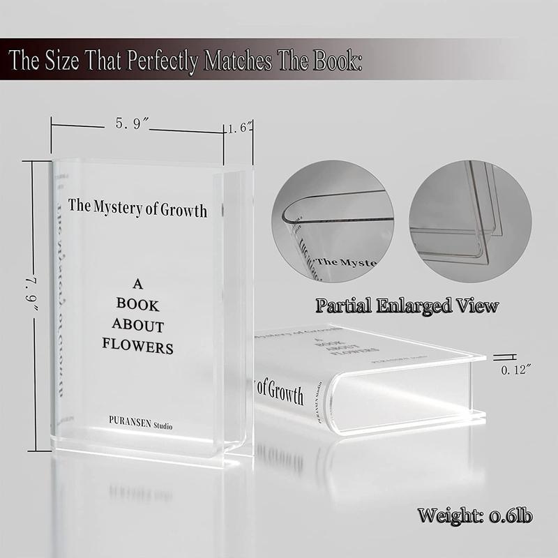 Clear Book Flowers Vase - Cute Bookshelf Decor; Unique Vase for Book Lovers, Artistic and Cultural Flavor Acrylic Vases for Home Office Decor, A Book About Flowers (Clear - B) Ornaments Ornaments