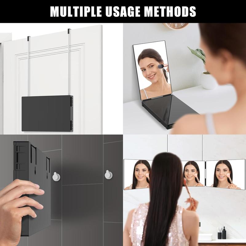 3 Way Mirror for Hair Cutting, Tri-fold Mirror for Shaver and Makeup, Height Adjustable with Two Hold Nails Self Haircut Mirror can as a Gift for Men or Women