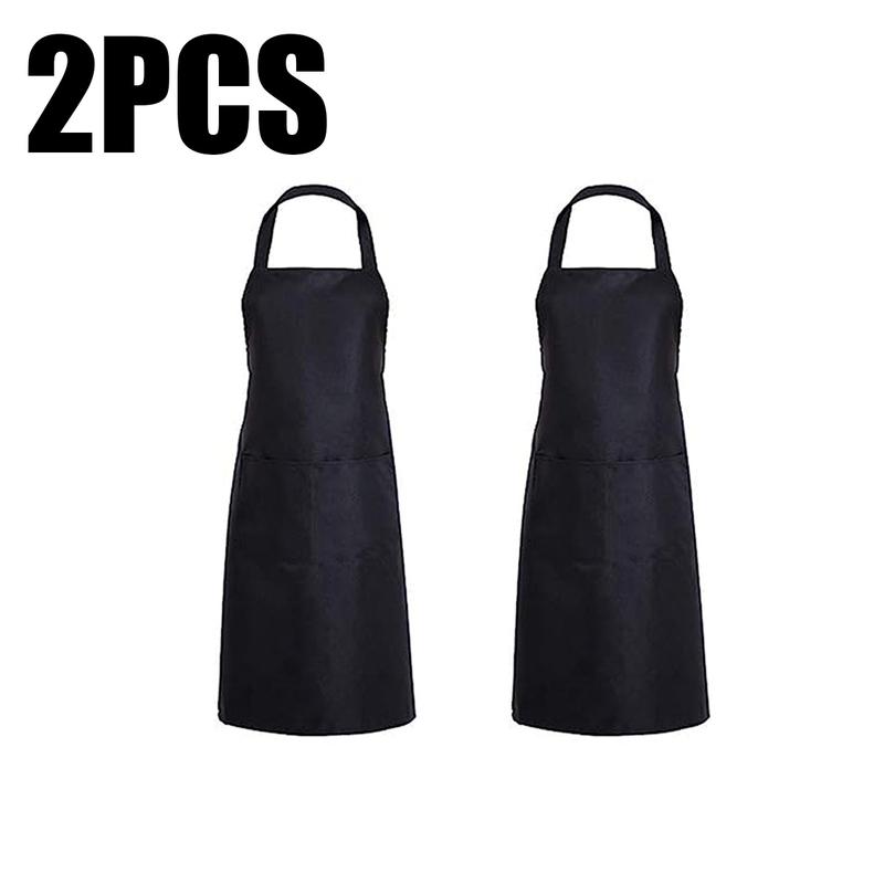 Black Bib Apron Unisex Dress With 2 Pockets for Kitchen Cooking Restaurant BBQ Painting Crafting