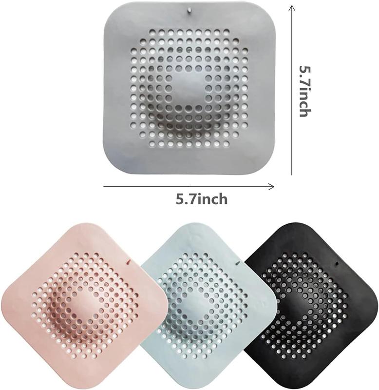 4 PCS Raised Square Shower Drain Covers with Suction Cup, Silicone Drain Hair Catcher Hair Stopper Drain Cover for Bathroom Bathtub Kitchen (Multicolor)