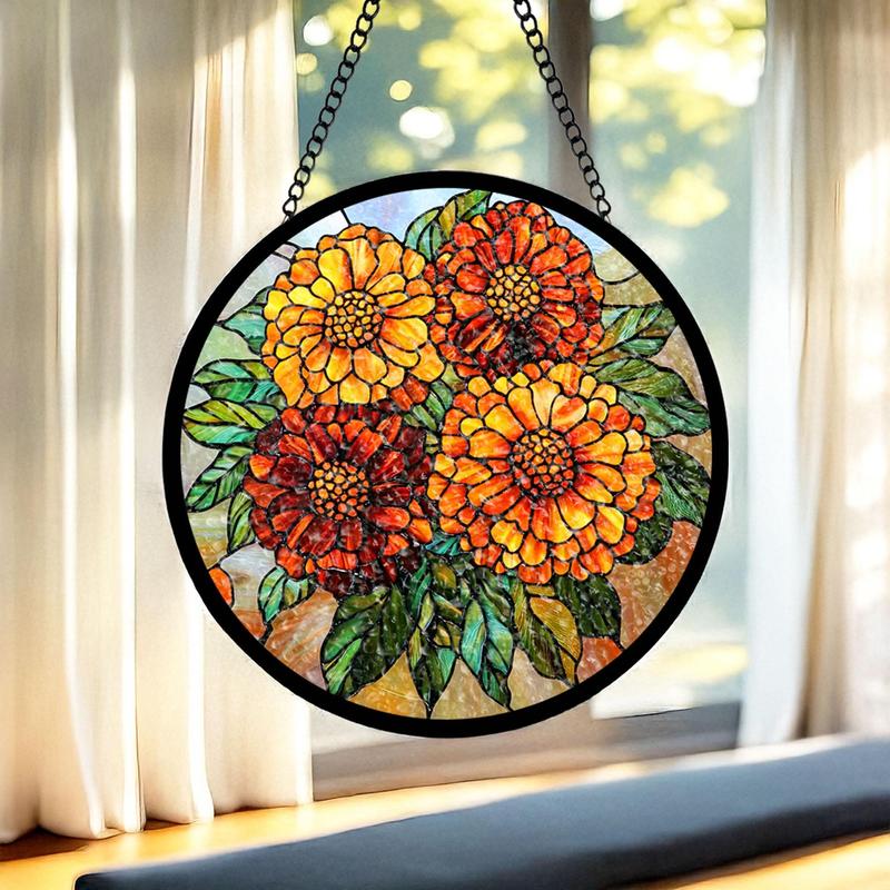 Birth Month Flower Stained Glass Suncatcher Window Hangings, Birth Flower Floral Home Decor Door Hanger Suncatchers Decor, Stained Glass Art