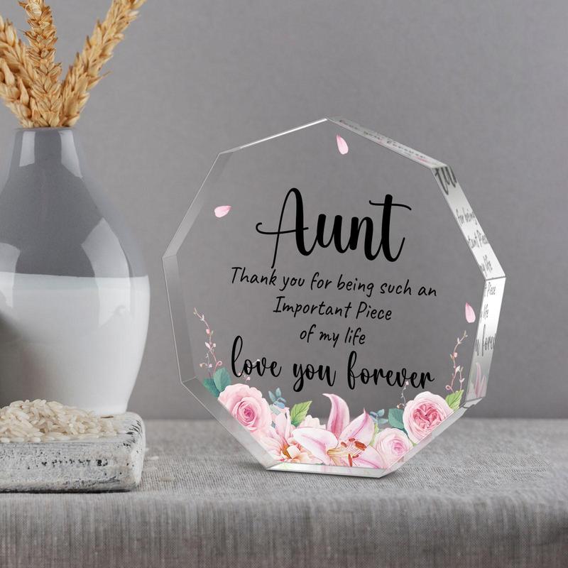 Acrylic Plaque, 1 Count Flower Pattern & Aunt Letter Acrylic Ornament, Creative Birthday Gift for Aunt Thanksgiving Home Decor