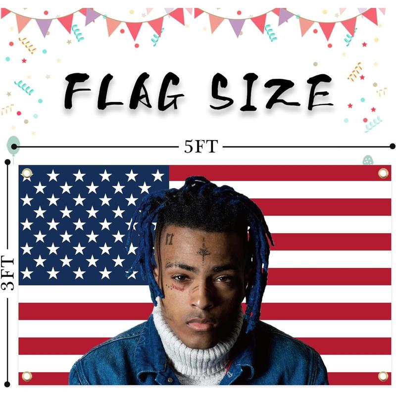 Xxx-tentacions American Flag 3×5Ft Rapper Singer Tapestry Wall Hanging College Dorm Wall Decor Room Flags Wall Art Poster Home Decor for Bedroom Living Room, Large, Pink-1 Decoration Print