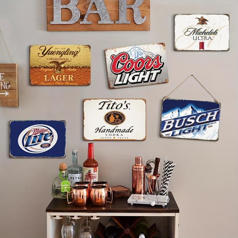 Vintage Beer Collection Tin Sign, 6 Counts set Lightweight & Fadeless Decoration Sign, Creative Sign  Signage for Bar, Home, Garage, Man Cave