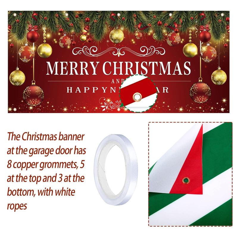 Christmas Holiday Garage Door Banner Decoration, 1 Count Christmas Decorative Banner, Large Backdrop for Home Party Decoration