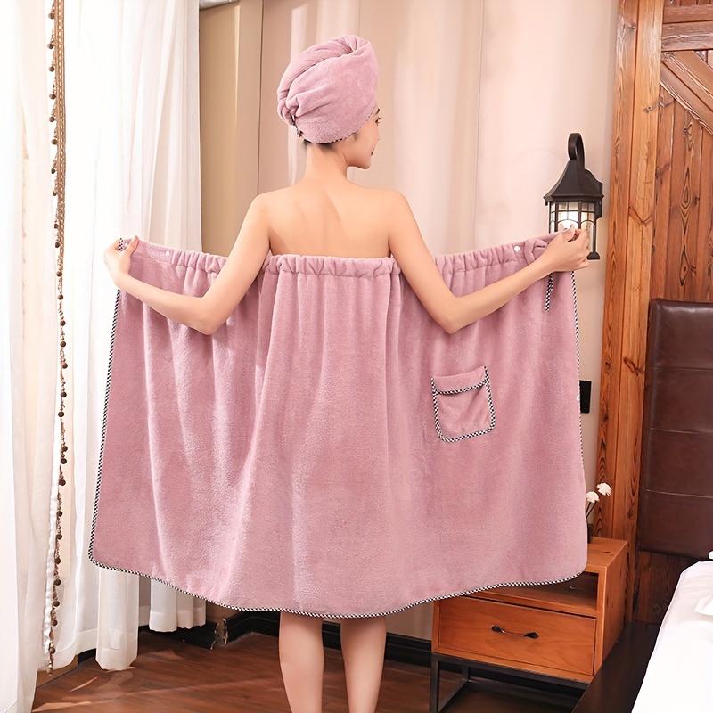 Shower cap and bathing suit 1pc Super Soft, Non-Shedding, Fade-Resistant Cute Bowknot Shower Wrap Robe for Women, Daily Use Bath Towel Wrap, Bathroom & Home Essential